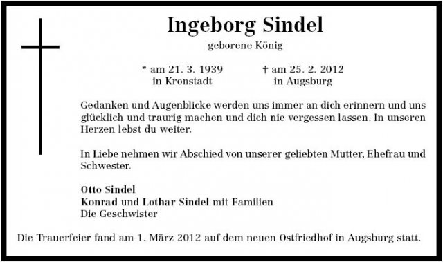 Koenig Ingeborg 1939-2012 Todesanzeige